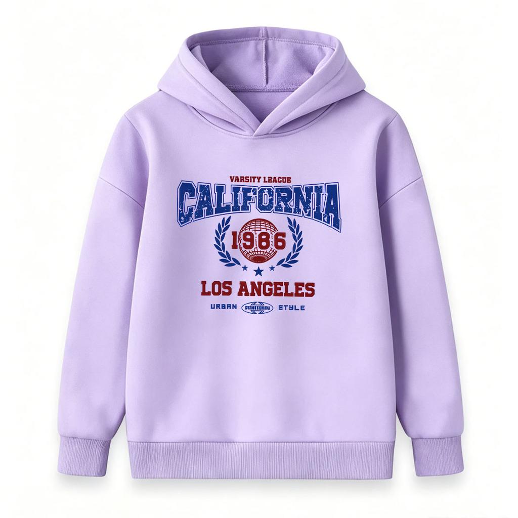 Toddler Kids Boys Girls Vintage California 1986 Los Angeles Print Pullover Hoodie, Casual Soft Long Sleeve Warm Hooded Sweatshirt for Daily Streetwear