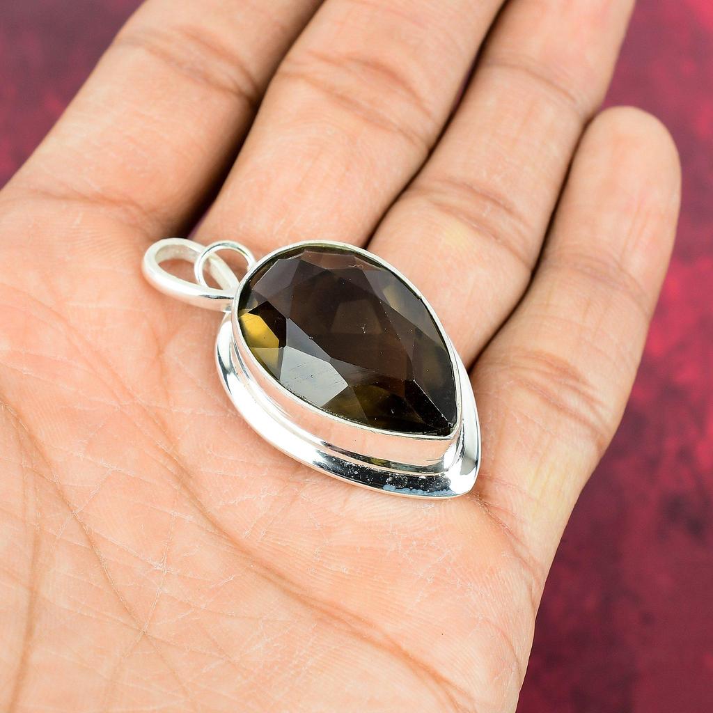 Smoky Topaz Jewelry, Handmade Gemstone Pendant, 925 Solid Sterling Silver Pendant Antique Jewelry, For Engagement Gift