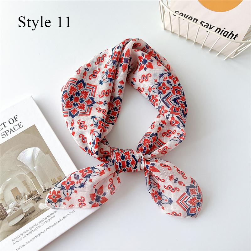 Korean Floral Printed Head Scarfs Women Bandanna Floral Pattern Summer Scarf Cotton Square Neck Scarf Shawl Headband Neckerchief