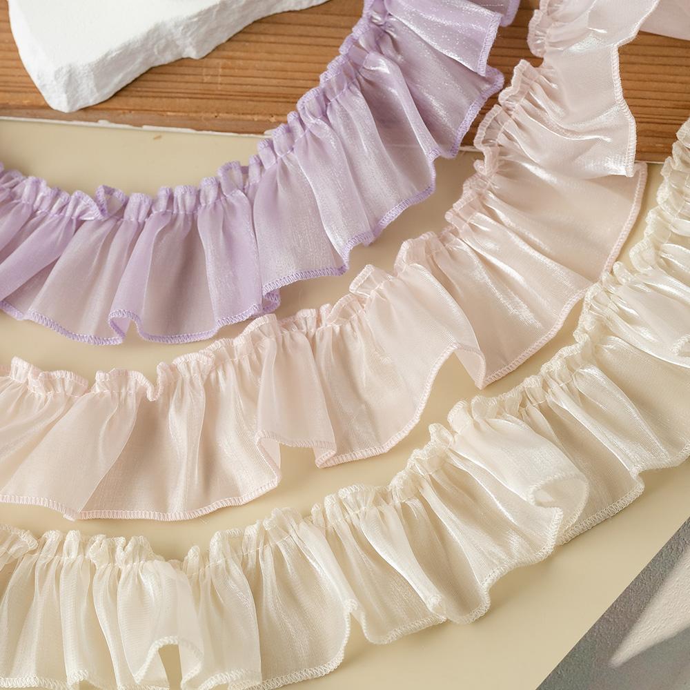 5meters/lot Blue Ruffle Ribbon 5cm Wide Lace Trim For Crafts Party Dress Diy Supplies Needlework Decoration Sewing Accessories