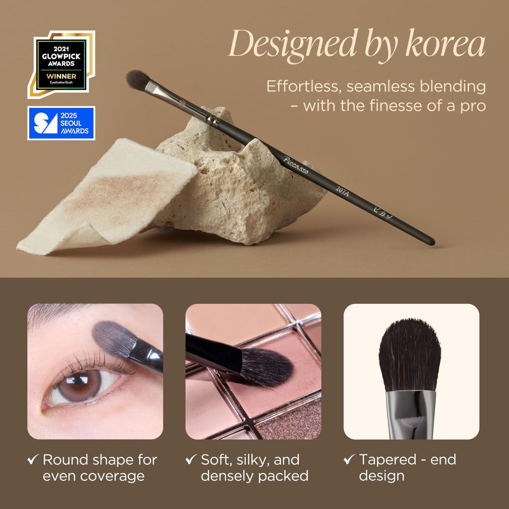 Picasso 207A Eyeshadow Brush Transparent Watercolor Premium Squirrel Hair Base Brush Korean Natural Eye Makeup Authentic Eyes, Cosmetics, Hair,