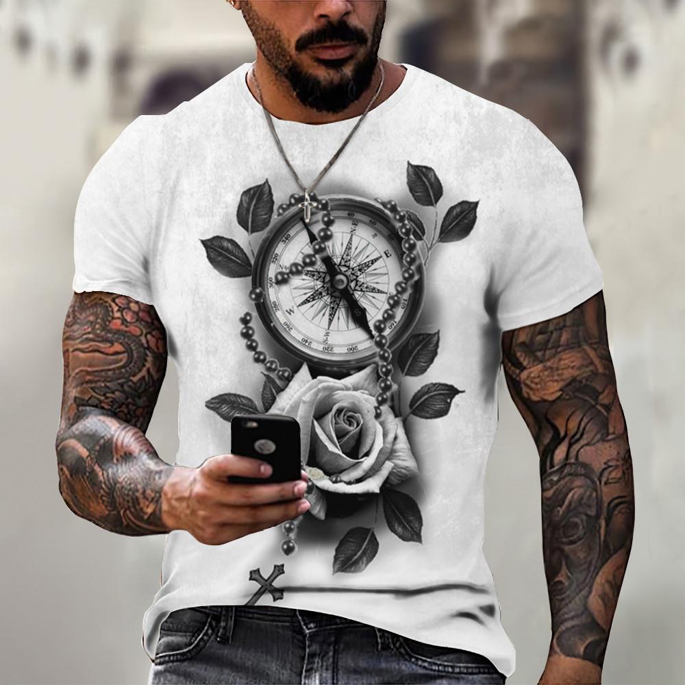 Vintage T Shirt For Men 3D Pocket Watch Print Short Sleeve Tops Street Crew Neck Men's T-shirts Oversized Tee Shirt Man Clothing