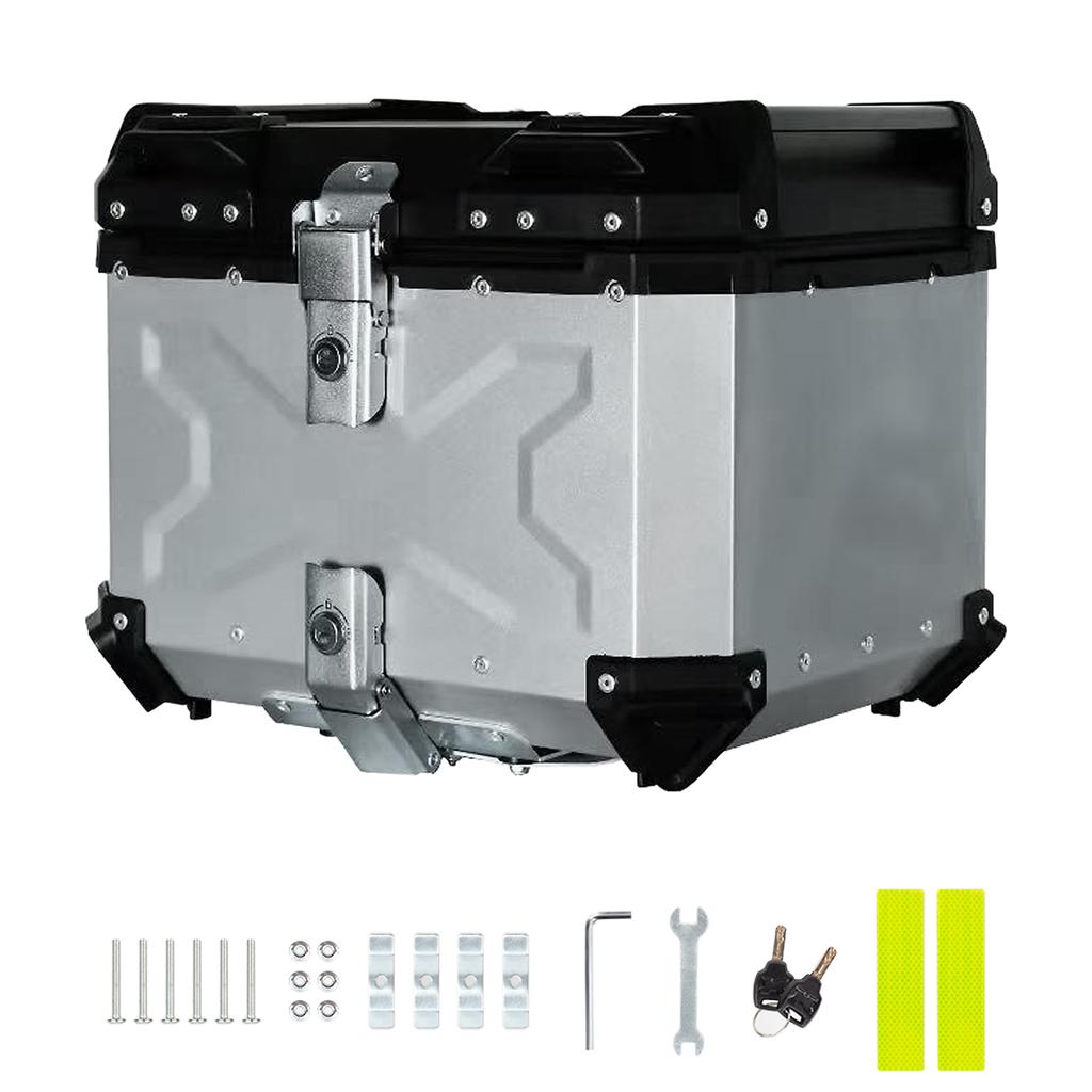 Motorcycle Tail Box, 65L Aluminum Alloy Motorcycle Luggage Trunk, Large Rear Storage Cargo Case for Touring and