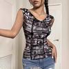 Women's Summer Elegant Special Printing Hollow Backless Sleeveless T-shirt Slim Thin Tops