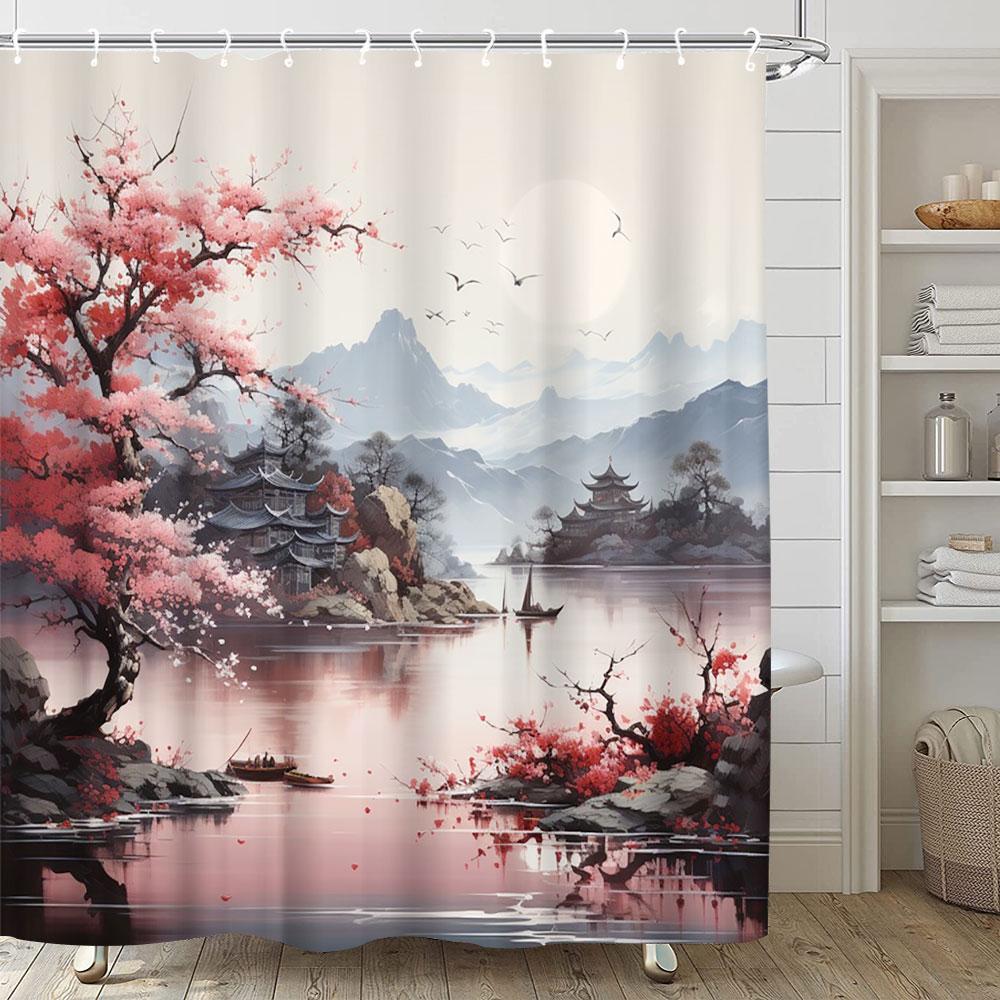 Japanese Style Series Ukiyoe Shower Curtain Ocean Waves Waterproof Curtains Polyester Printing Bathroom Decor Partition Screen