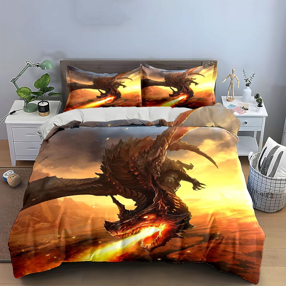 Dragon-Themed Home Decor Set Multiple Sizes Kid'S And Adults' Bedroom Exquisite 3Pc Bedding Set, Gift