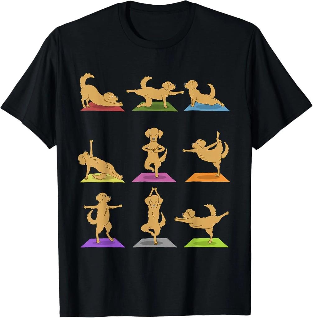 Golden Retriever Yoga T-shirt Grappige Honden in Yoga Houdingen Shirt T-shirt