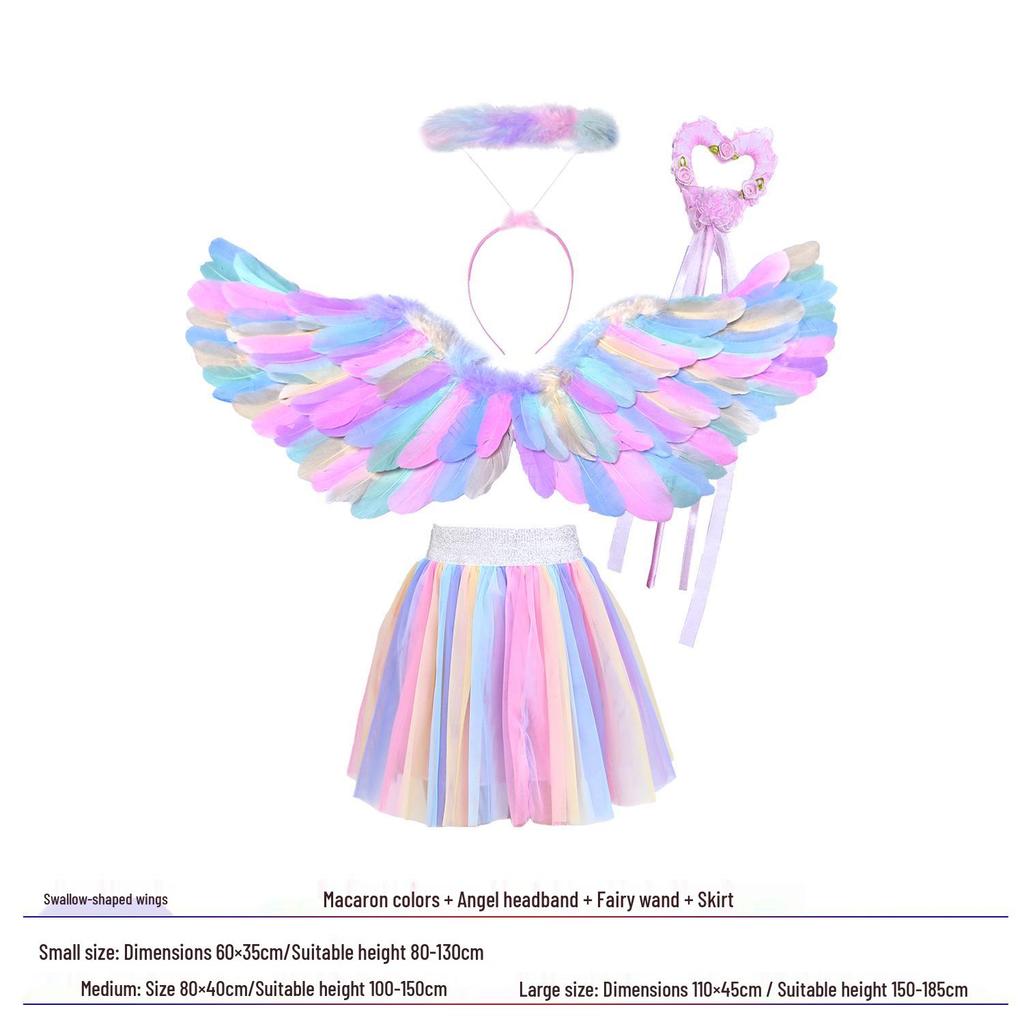 Glowing Elf Fairy Wand with Angel Feather Rainbow Wings - Little Girl's Birthday Gift & Stage Prop