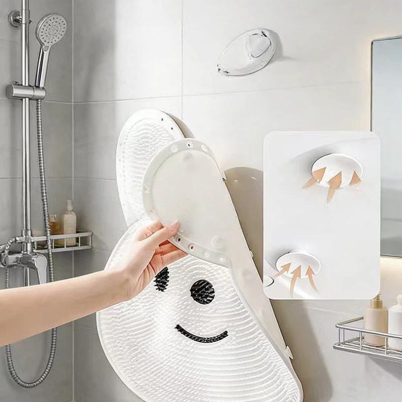 1pc Rabbit Bathroom Shower Anti Slip Mat Circular Massage Foot Mat Back Suction Cup Foot Scrubber Anti Fall Device 3color