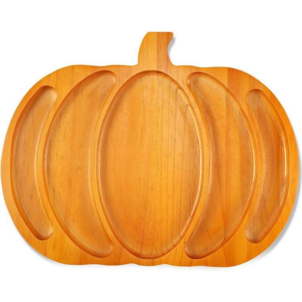 Halloween Tray Creative Wooden Pumpkin Shape Tray Snack Fruit Cheese Divided Dinner Plate