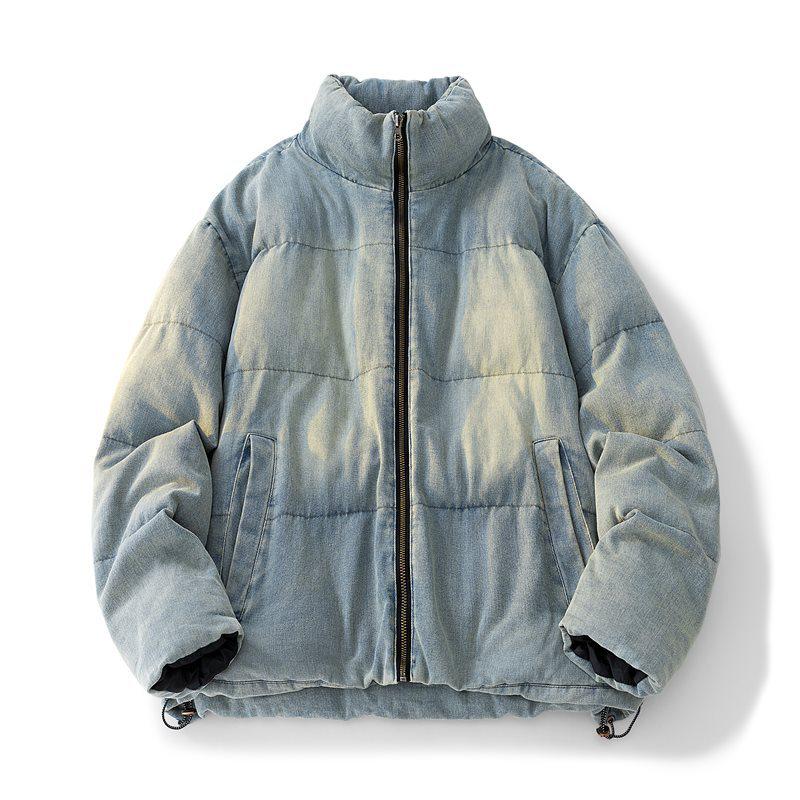 

Retro Winter Stand Collar Denim Puffer Jacket L світло-синій колір