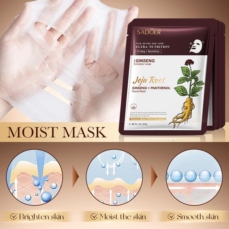 5pcs SADOER Plant Roots Face Mask Ginseng Whitening Facial Masks Moisturizing Firming Hydrating Face Sheet Mask Skin Care