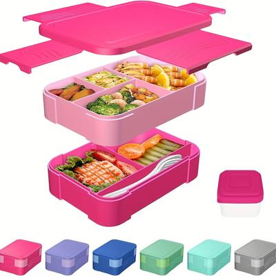 Boîte à Lunch Bento Adulte Boîte à Lunch 2 Niveaux, 6 Compartiments, Plastique Adulte et Jeune Boîte à Lunch Travail École 1550ml