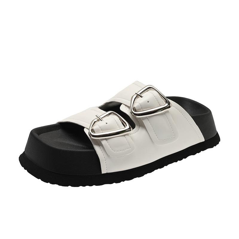 Platform Sandals Women's Summer New Buckle Fashion Flat-bottomed Retro Beach Slippers