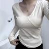 Autumn and Winter V-neck Lace Lace Cashmere Warm Long Sleeve Base Shirt Female Pure Wind Spice Bm Outside To Wear Autumn Clothes Top