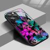 Colorful Hibiscus Leaves Pattern Tempered Glass Phone Case For iPhone 17 16 15 14 13 12 11 Pro Max 17 Air 7 8 Plus XR XS X Cover