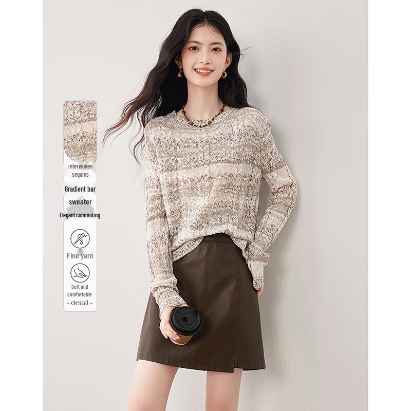 

Elegant Sequin Long-Sleeve Round Neck Sweater One Size