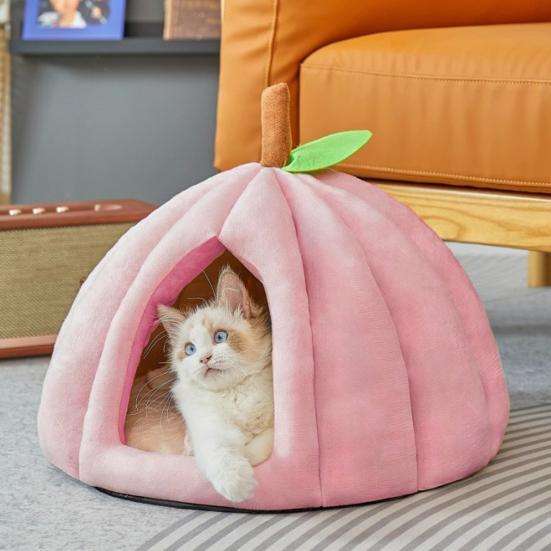 Plush Pumpkin Pet House with Removable Cushion Autumn Winter Warm Small Medium Dog Cat Bed Cave Plush Indoor Kitten Puppy Sleeping Nest