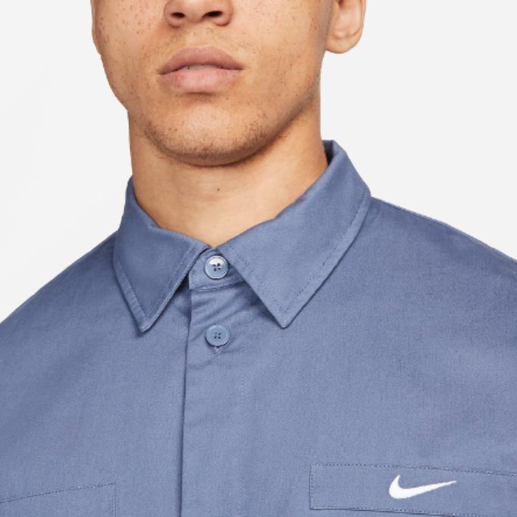Nike Solid Color Logo Embroidered Fashion Comfortable Sports Casual Short Sleeve Shirt Men shirts Diffuse-Blue DX3340-491