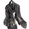 Black Scarf with White Floral Outline - Elegance and Lightness