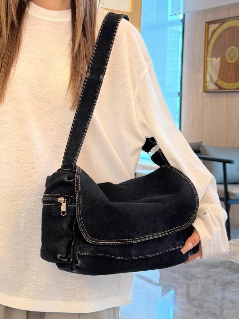 Versatile Denim Crossbody Shoulder Bag - Large Capacity Handbag for Casual or Commute