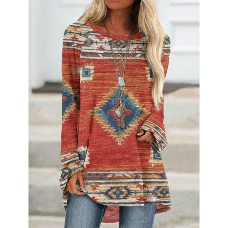 Summer Women's  Fashion Long Sleeve T-Shirt Women'S Printed Top Autumn And Winter Casual  Large Size Round Neck Clothing
