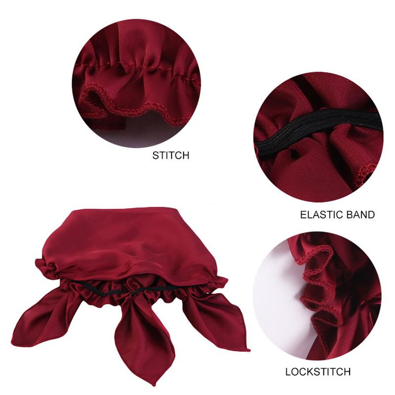 1Pc Women's Comfortable Headscarf Turban Head Cover Solid Color Hair Care Bonnet Hat Night Sleep Cap Imitated Silk