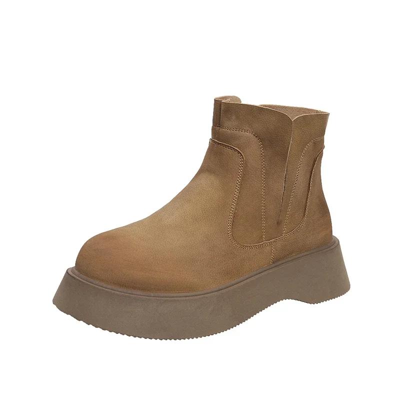 2025 Winter New Women Short Plush Warm Snow Boots Casual Shoes Suede Fur Chelsea Ankle Boots Flats Platform Ladies Shoes Botas