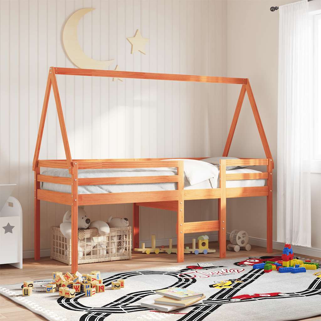 Kids Bed Canopy Wax Brown 209 x 85.5 x 88 cm Solid Pine Wood