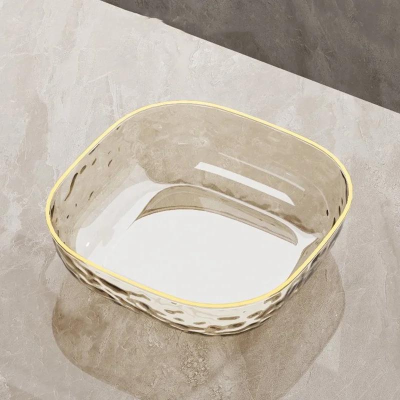 JUSTINLAU Transparent Fruit Snack Plate Multifunction Salad Dessert Biscuit Bowl with Golden Rim Home Desktop Food Storage Tray