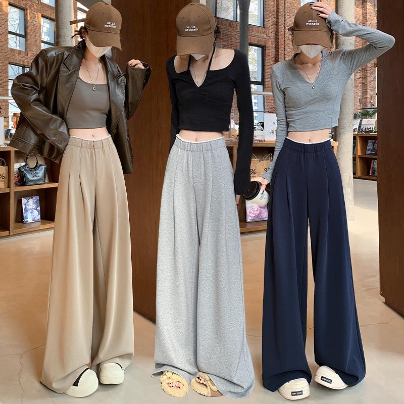

2026 Spring/Summer Women s Wide-Leg Patchwork Sweatpants, Loose Fit, Versatile Floor-Length Casual Style. XXL темно-синий