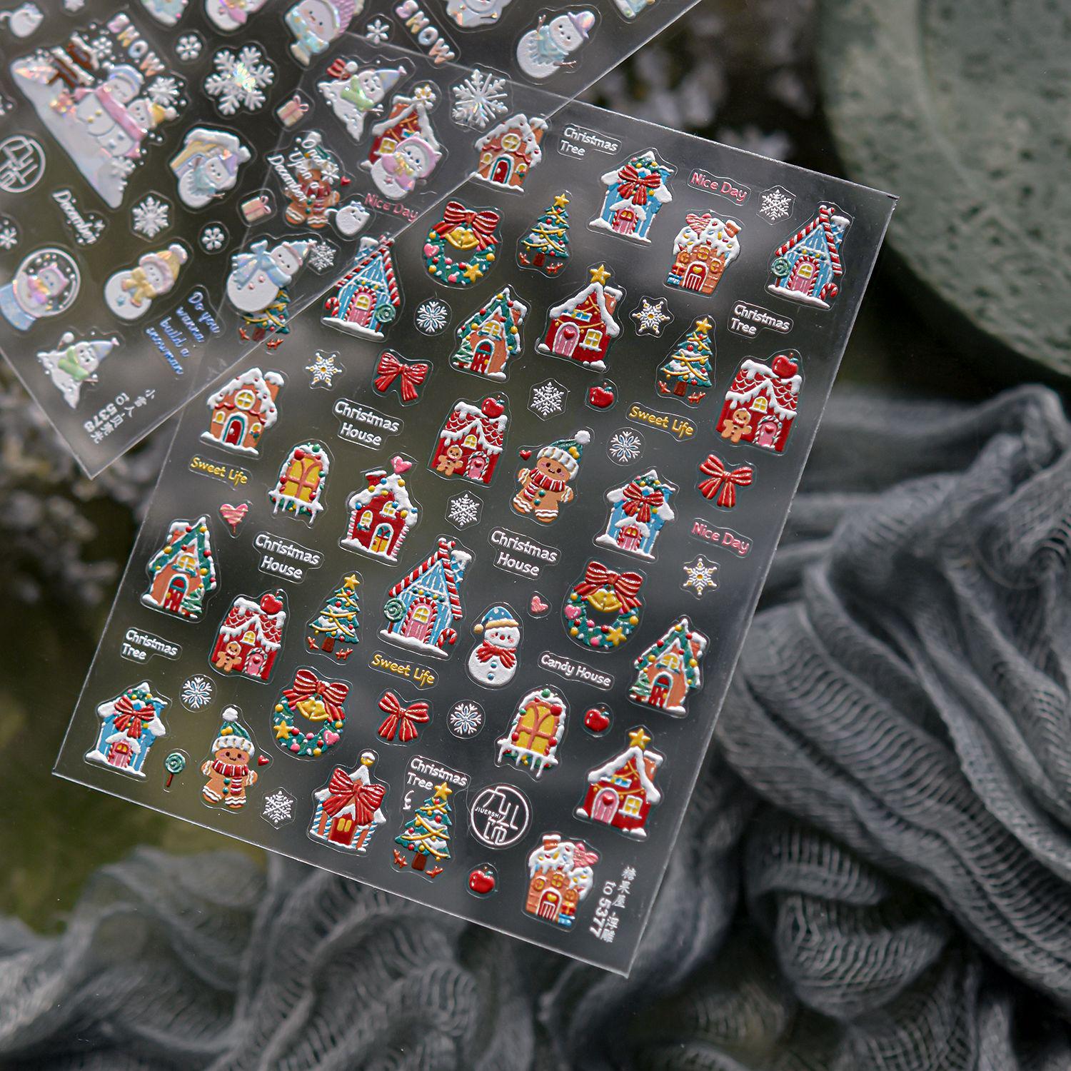 Tomoni Winter Fantasy Embossed Nail Art Stickers – Snowman and Ornament Designs for Kids