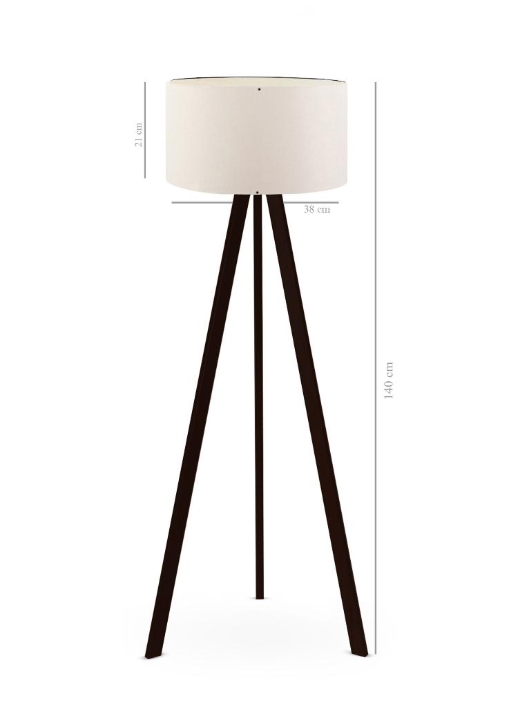 Pratik Tripod Ahşap Ayaklı Lambader Köşe Lambası Krem Kumaş