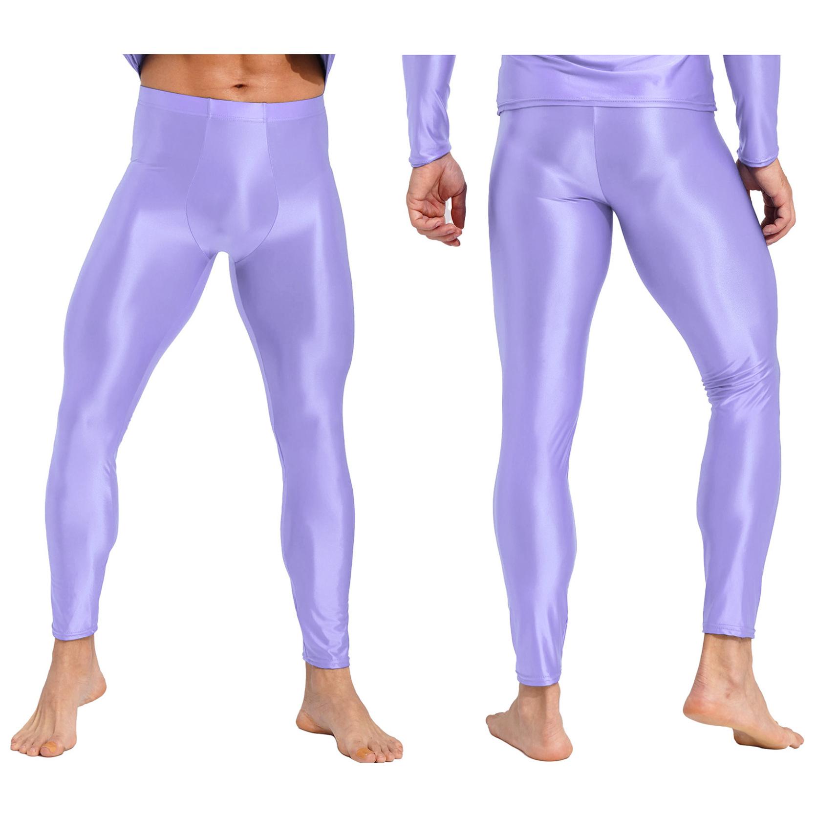

Чоловічі глянцеві довгі тонкі легінси Колготки Тренажерний зал Йога Спортивний одяг Вузькі штани Нижня білизна XXL світло-фіолетового кольору