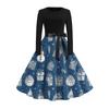 Women's Fashionable And Elegant Autmn And Winter Long-sleeved Round Neck Christmas Print Dress