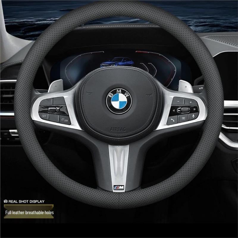 Anti-Slip Napa Leather Steering Wheel Cover, Ultra-Thin & Universal, All-Season Car Accessory for Men and Women