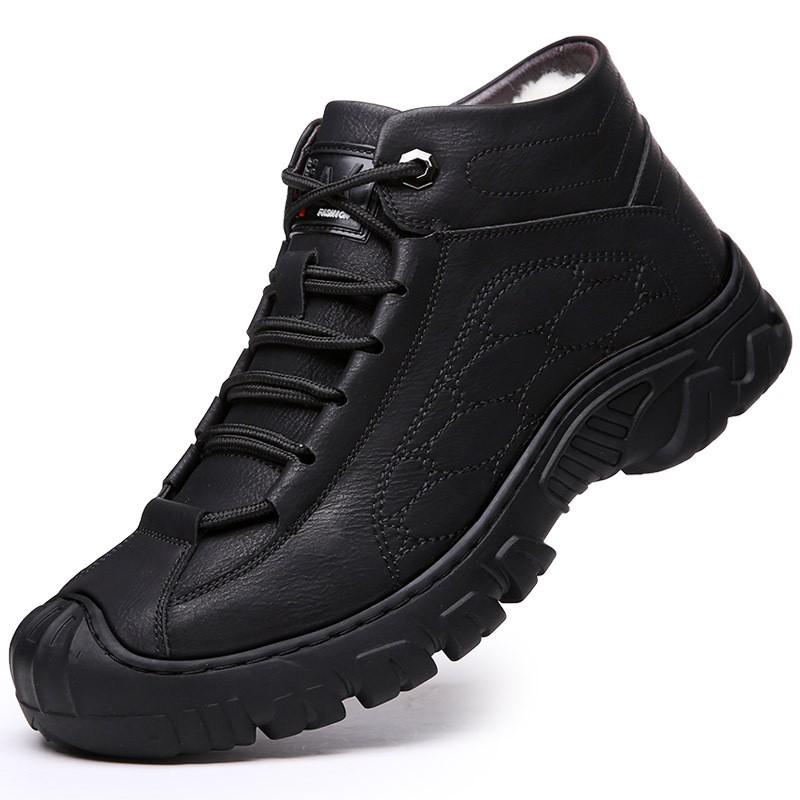 Mens Winter Warm Faux Fur Lined Leather Snow Boots Slip Resistant High Top Casual Martin