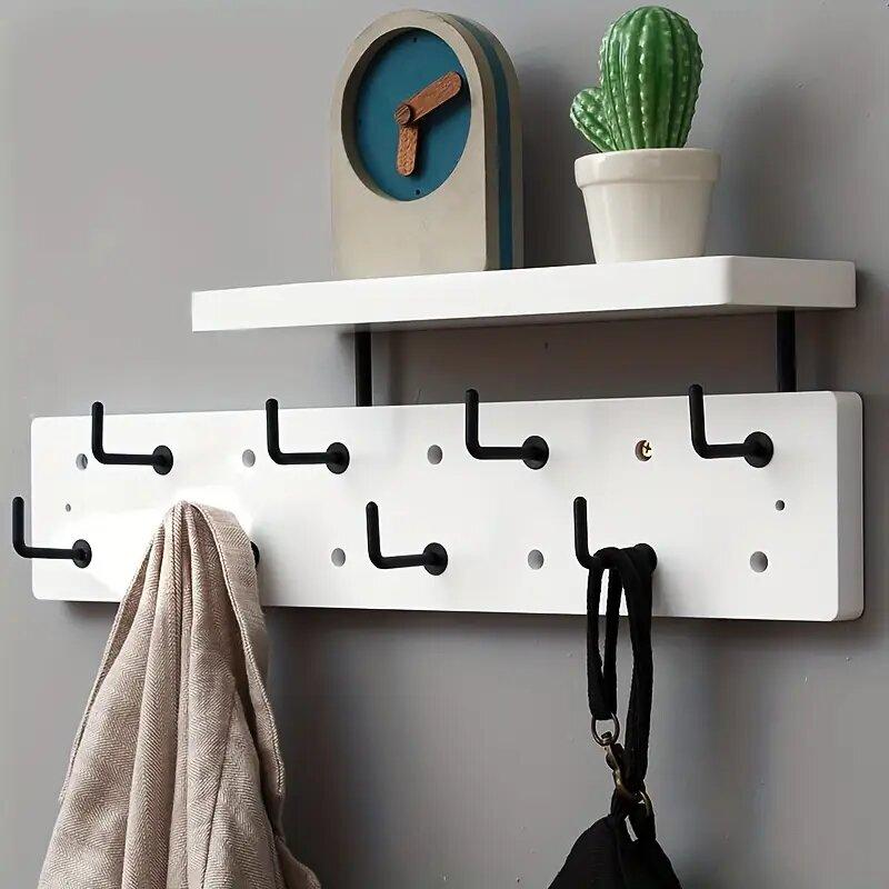 Contemporary Wooden Wall-Mounted Key Key Hook Hangers with 8 Hooks Coat Rack Entryway Organizer for Coats Hats Bags Rack