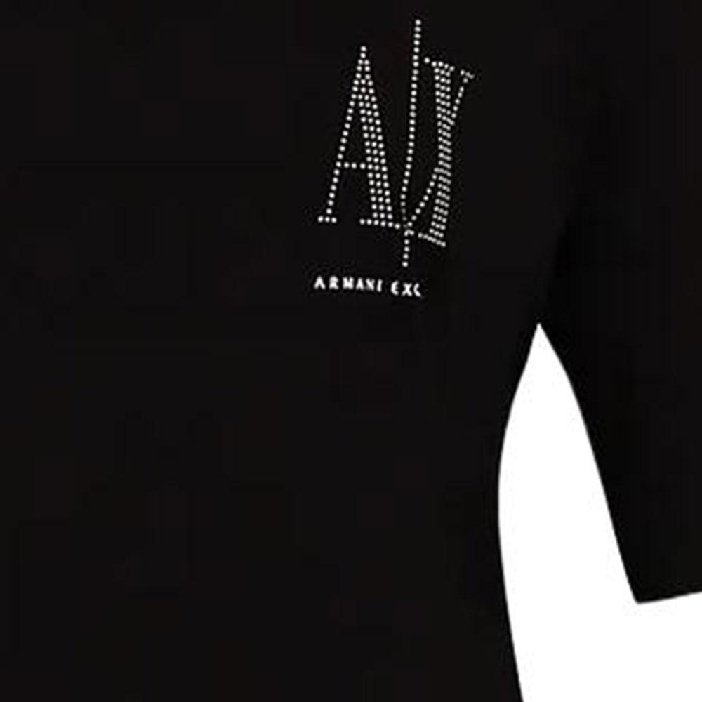 Emporio Armani Solid Color Round Neck Letter Print Midi Short Sleeve Dress Women Dresses Black 8NYADXY-JG3Z1-8218