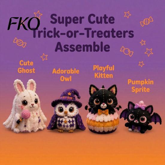 Kit Artigianato Patchwork Animali Amici di Halloween, Fai da Te Cucito Realizza 4 Kit Personaggi Adorabili, per Principianti Regalo Fatto a Mano Decorazione Festiva
