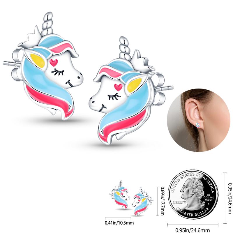 925 Silver Unicorn Rainbow Horse Sparkling Color Gemstone Women's Sweet Earrings Fit for Anniversary Engagement Delicate Jewelry