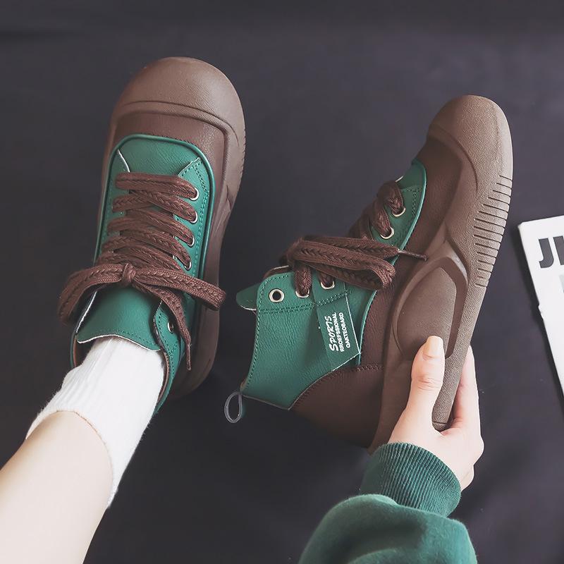 Korte støvletter damesko høye sko vår ny allsidig kvinnelige studenter tykk såle sko fritid brødsko dame