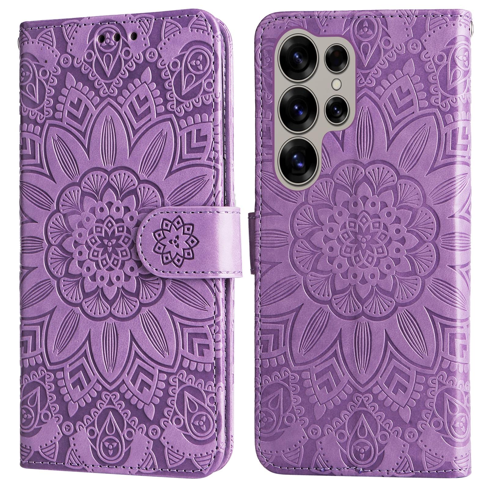 

For Samsung Galaxy S25 Ultra Case Sunflower Imprint Leather Wallet Phone Cover C