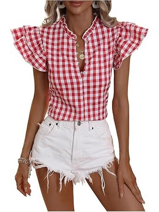 2026 Spring/Summer European-American Plaid Ruffle Shirt for Women