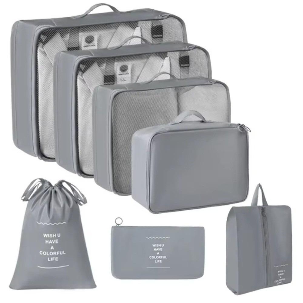 New Set of 7 Travel Organizer Bag Solid Color Waterproof Luggage Packing Clothes Underwear Storage Lightweight Storage Bags