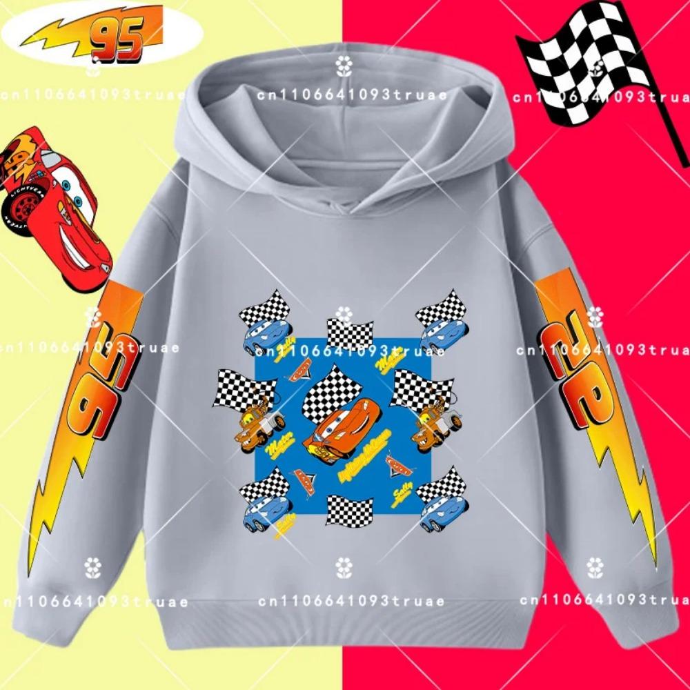 Felpa con cappuccio per bambini e ragazzi, stampa divertente di Saetta McQueen, autunno e inverno, moda casual, calda, felpa da studente