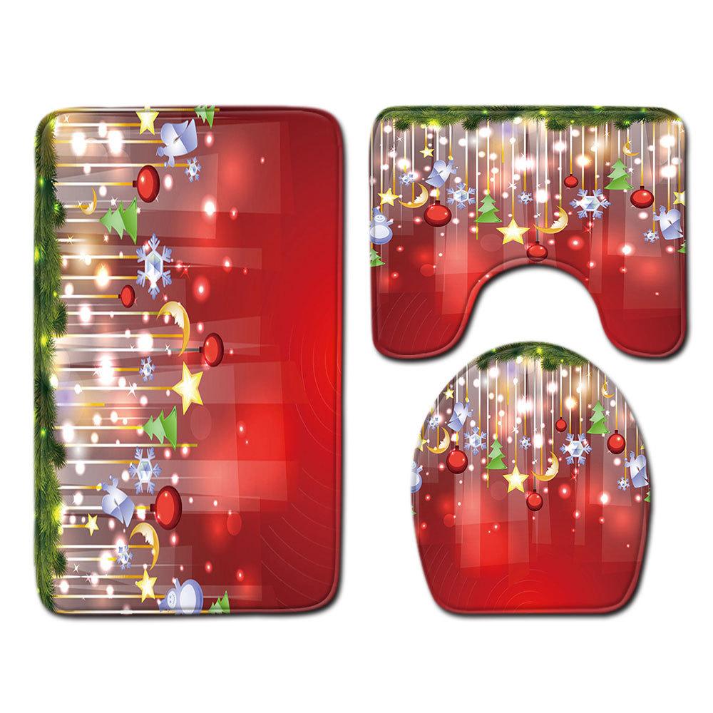 Christmas Bathroom Floor Mat Toilet Three-Piece Set