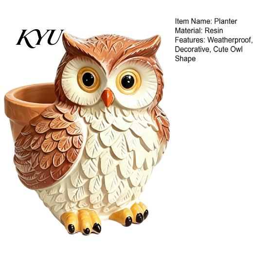 Small Terrace Decor Cute Cartoon Owl Planter, Resin Planter Pot, Decorative Vivid Bird Shape Pot Plant for Succulents, Indoor Garden Balcony