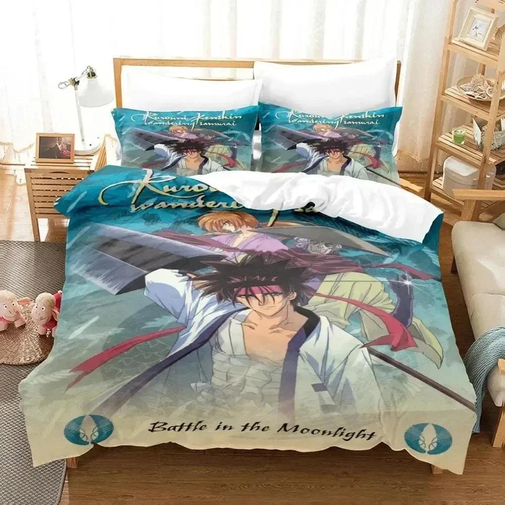 Anime Rurouni Kenshin Bedding Set Printed Bed Set With Pillowcase Duvet Cover Soft Queen King Size Bedclothes Home Boys Adult