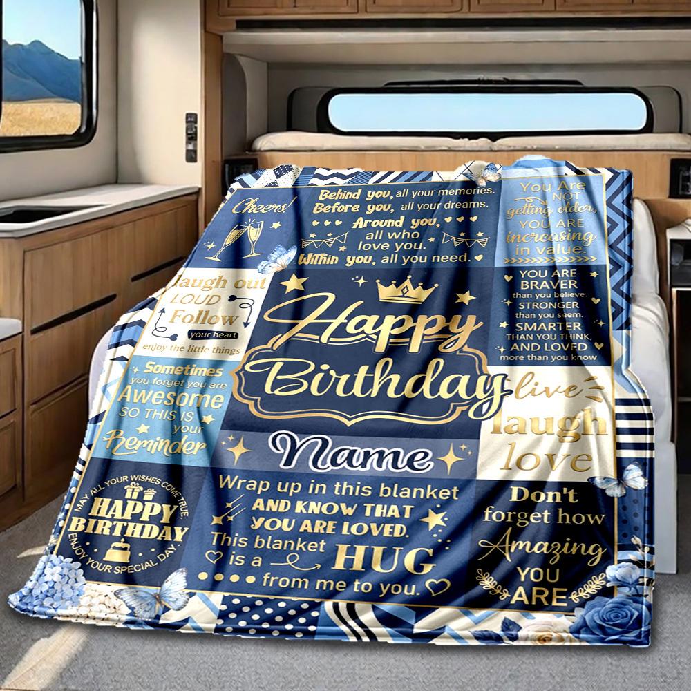 Happy Birthday Celebration Blanket Personalized Name Soft Comfortable Stylish Blanket Car Blanket Perfect For Travel Camping Outdoor Home Suitable For